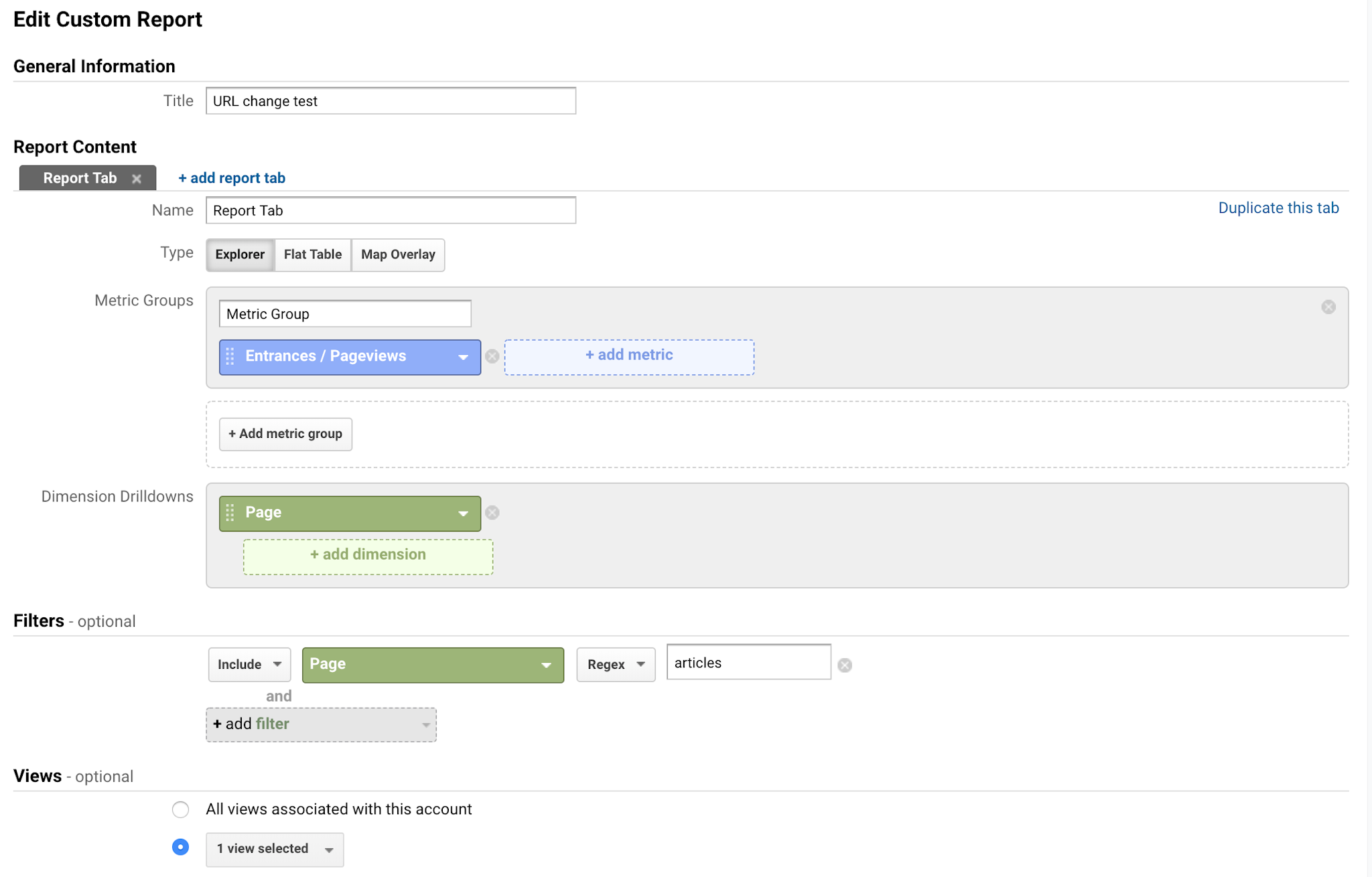 Screenshot of the Google Analytics Customization nav bar