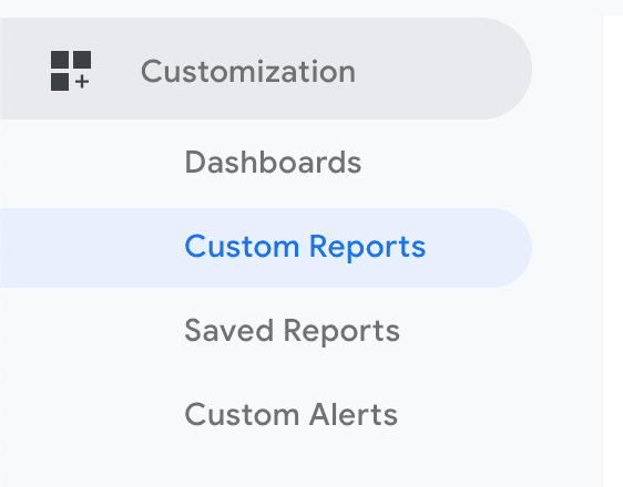 Screenshot of the Google Analytics Customization nav bar